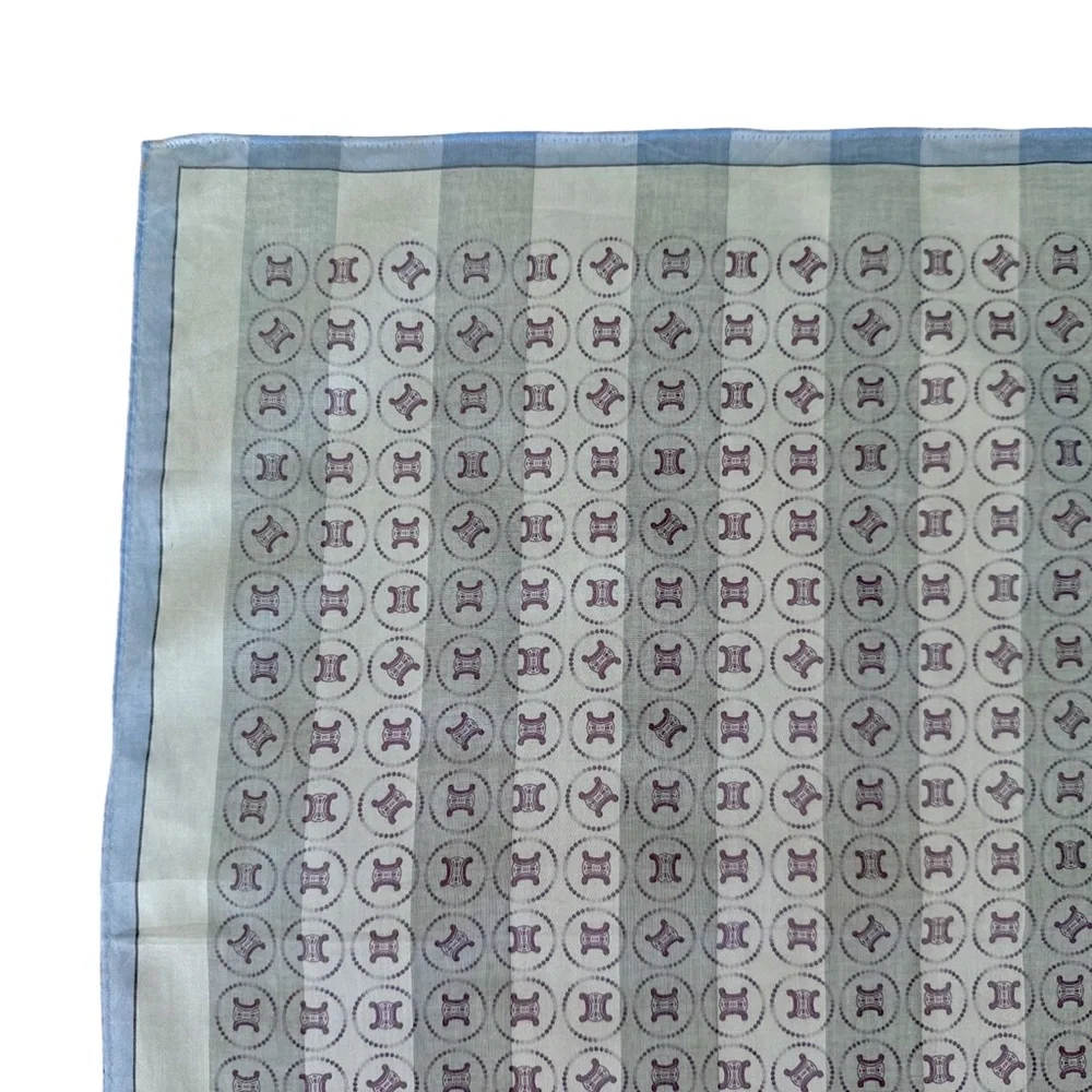 Celine Silk Scarf Cream Light Blue Logo Medallion